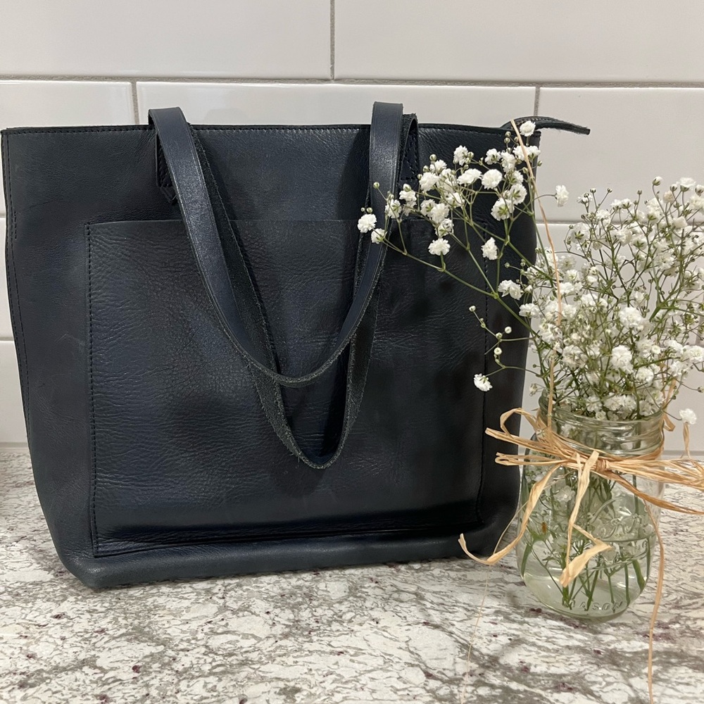 Madewell Navy Blue Leather Tote Bag